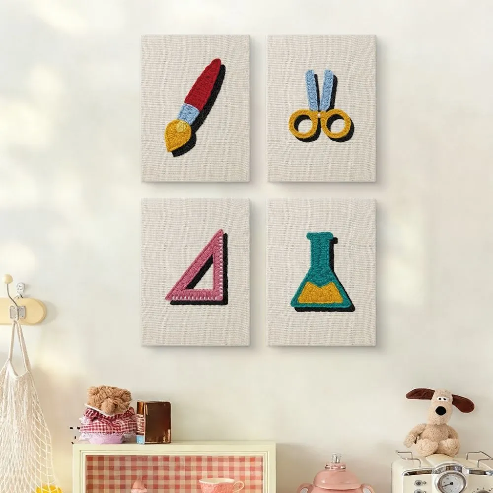 Figured'Art Punch Needle Set Terug naar School 2 punch needle kit 4 stuks katoen