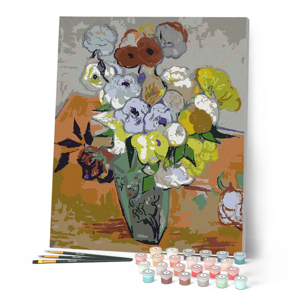 Figured'Art Van Gogh Vaas met rozen schilderen op nummer 40x50 cm bloemen