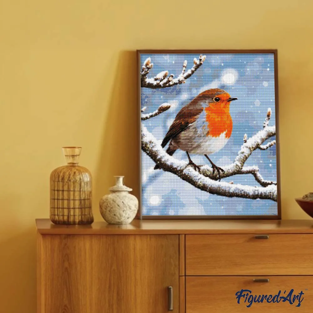 Figured'Art Winterroodborstje diamond painting 40x50 cm vierkant