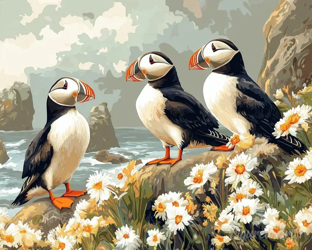 Figured'Art Papegaaiduiker Madeliefjesveld diamond painting 40x50cm