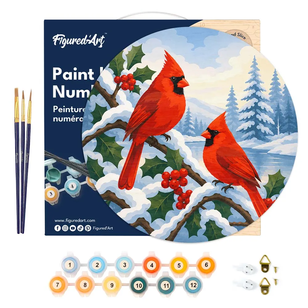 Figured'Art Winterkardinalen schilderen op nummer houten schijf 30cm