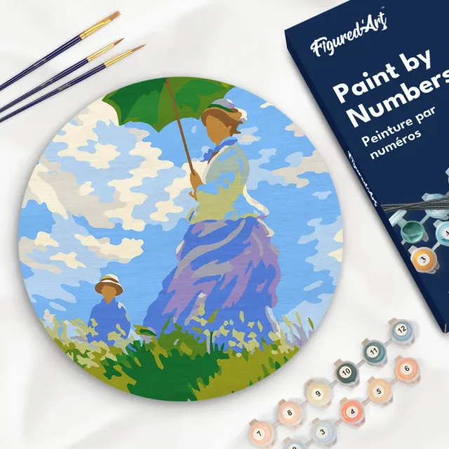 Figured'Art De Wandeling Monet schilderen op nummer hout 30cm rond