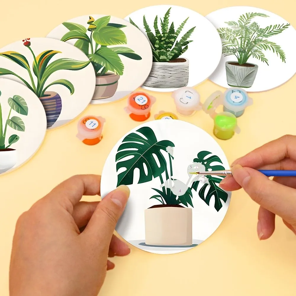 Figured'Art Monstera en Varen onderzetters schilderen op nummer 10cm 6 stuks