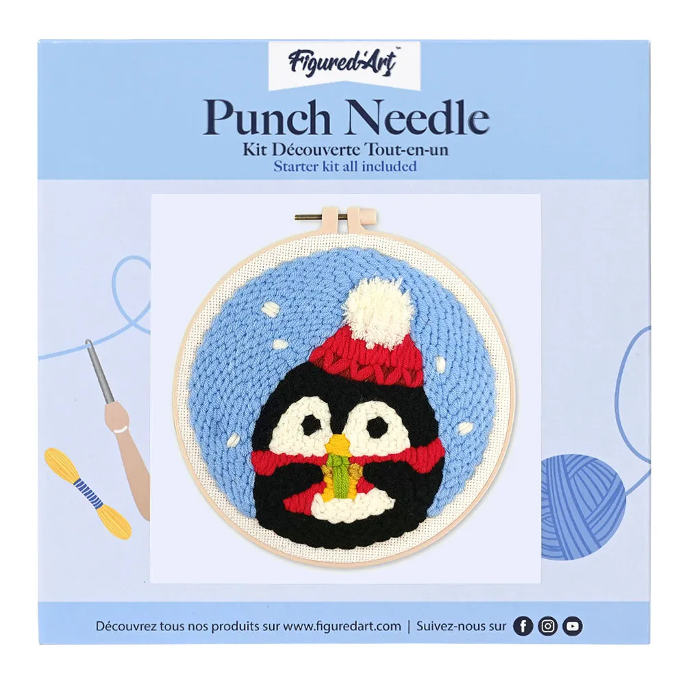 Figured'Art Punch Needle Kerstpinguïn pakket 20cm wol