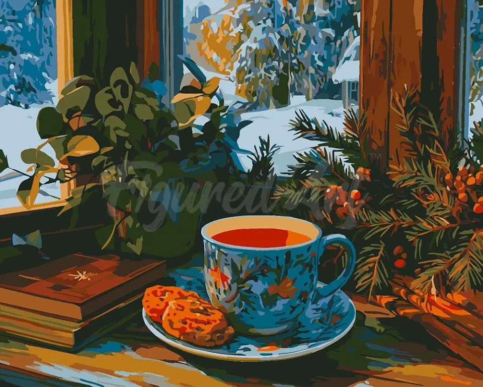 Figured'Art Wintermiddagthee schilderen op nummer 40x50 cm