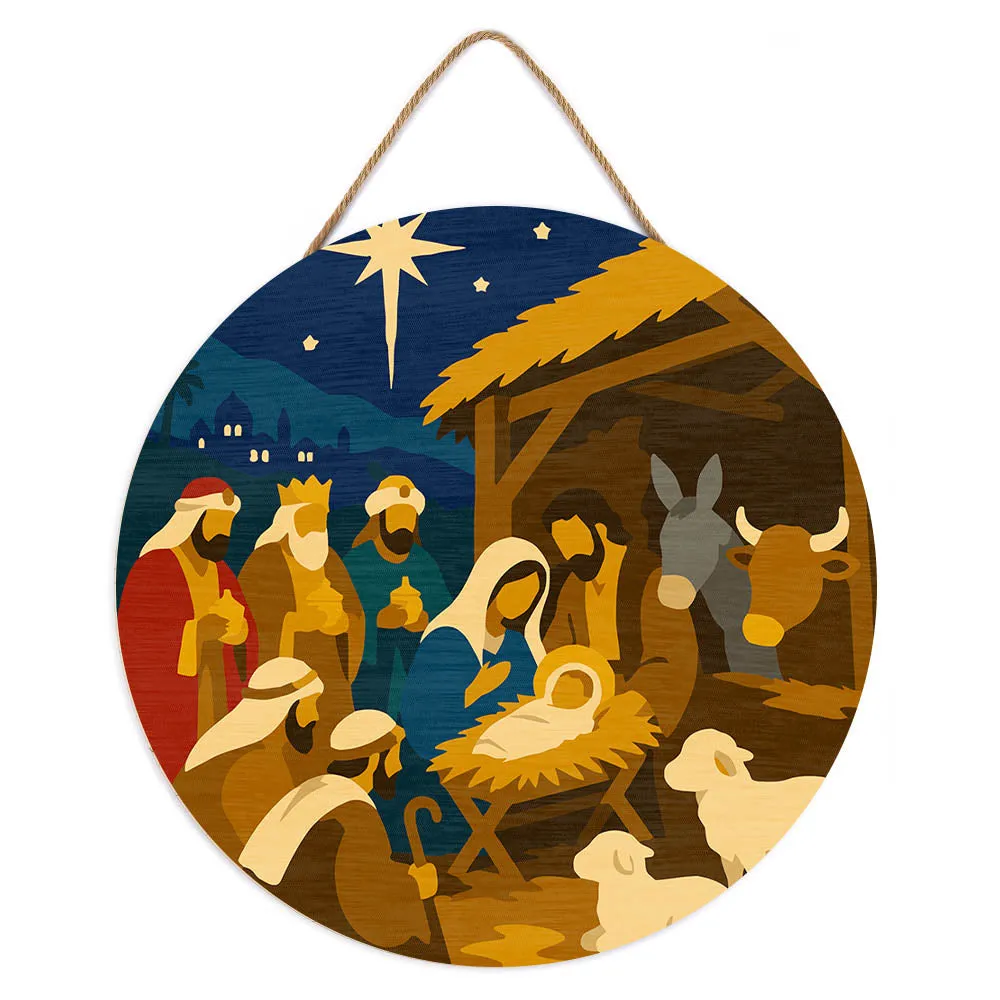 Figured'Art Kerststal schilderen op nummer houten schijf 30cm