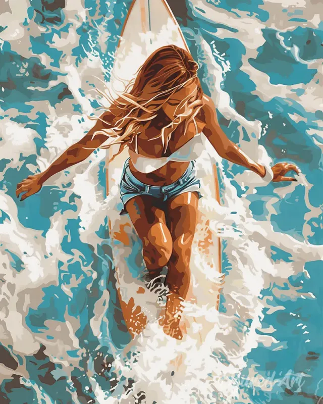 Figured'Art Schilderen op Nummer Vrouw in zonovergoten oceaan 40x50cm