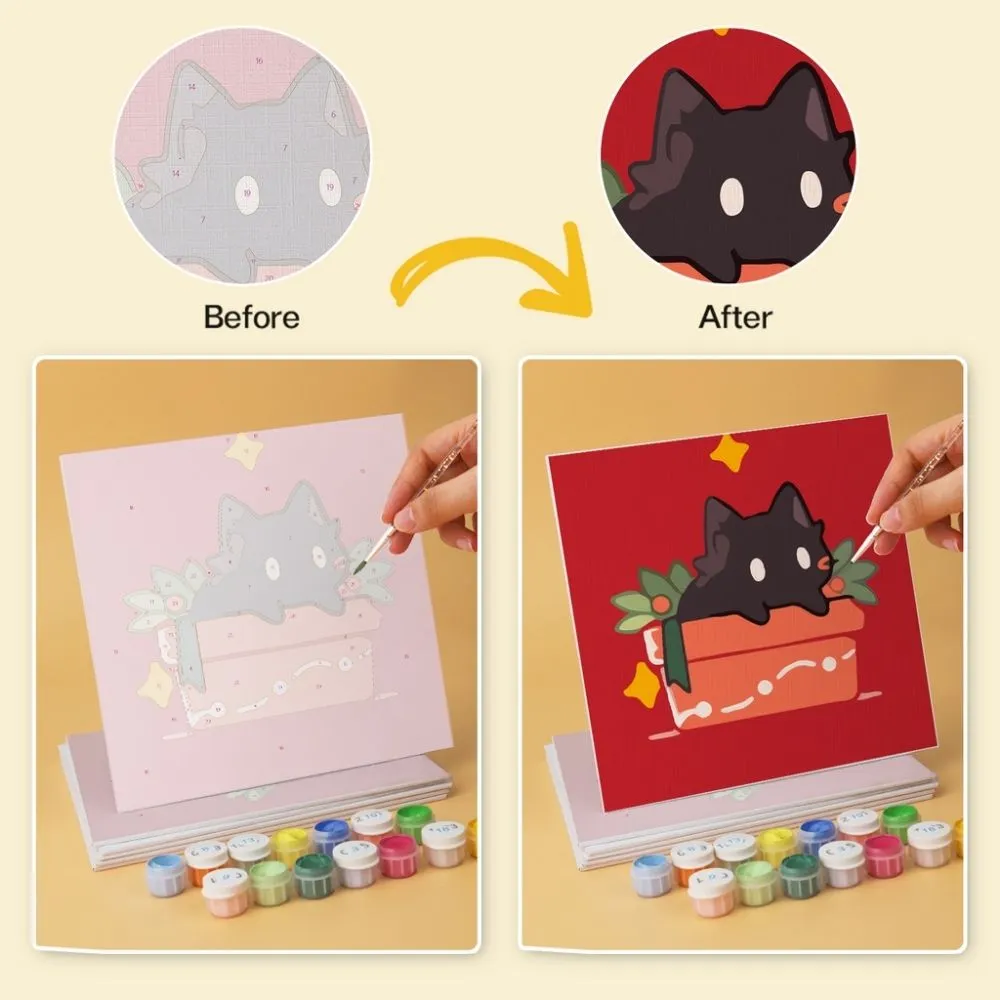 Figured'Art Vrolijke kleine katten mini schilderen op nummer 6 stuks