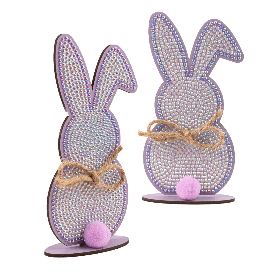 Craft Buddy Crystal Art Easter Rabbits houten kit set van 4 pastel
