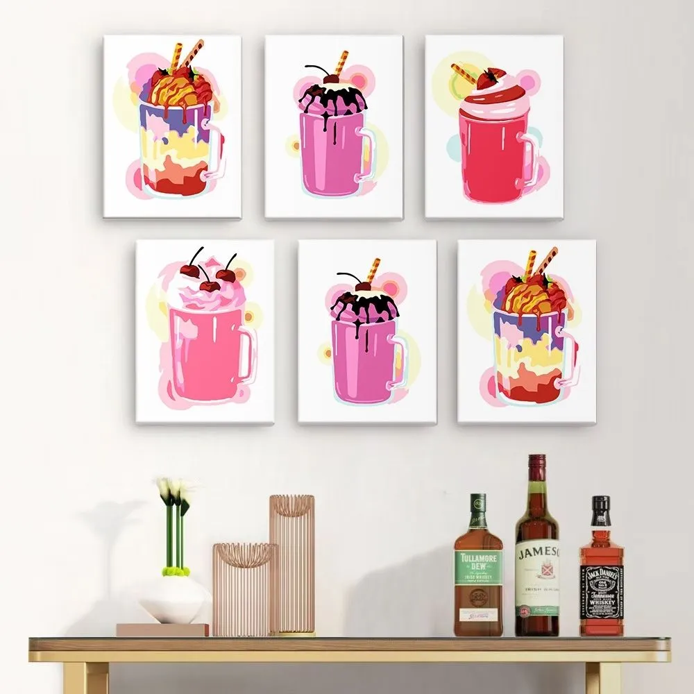 Figured'Art Milkshakes schilderen op nummer 15x20 cm set van 6