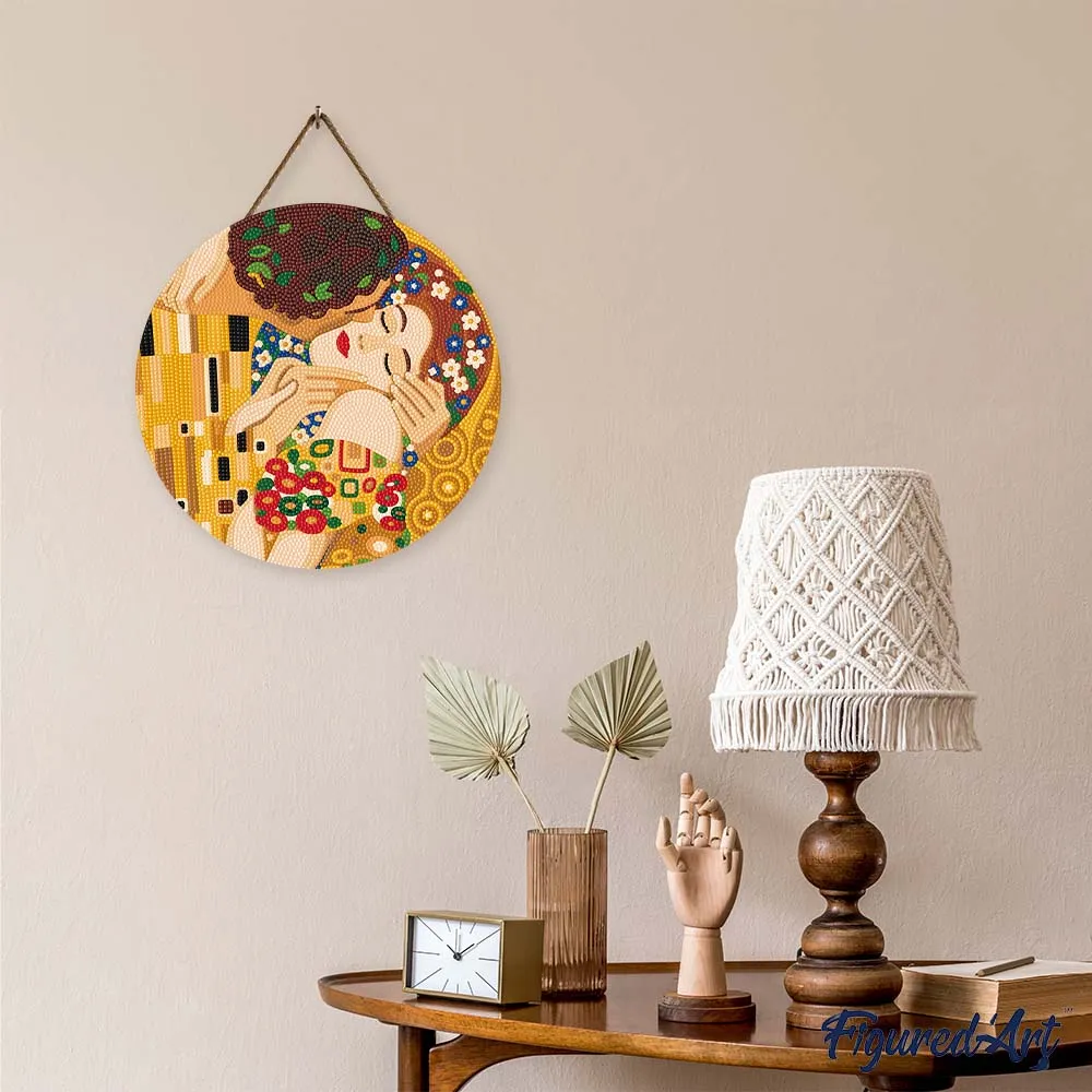 Figured'Art De kus Klimt diamond painting hout 30cm rond full