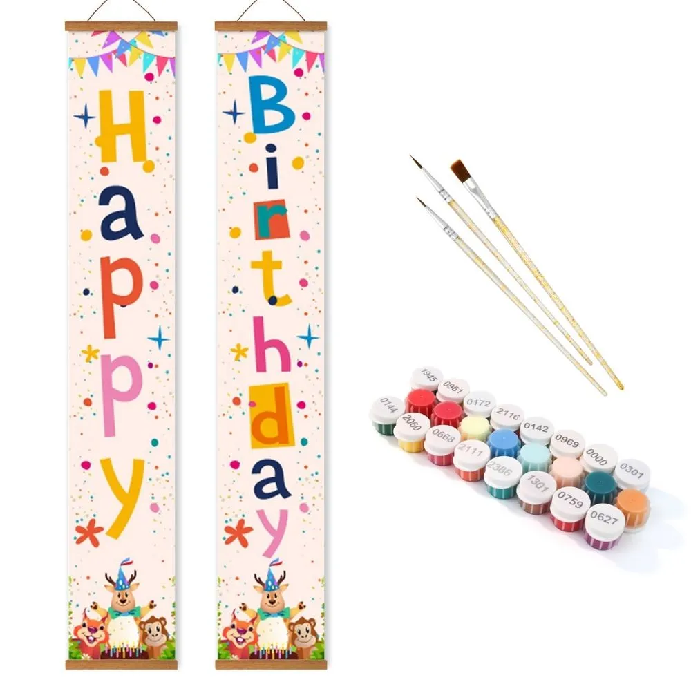 Figured'Art Verjaardags-Feston 2 deur banner schilderen op nummer 20x120cm