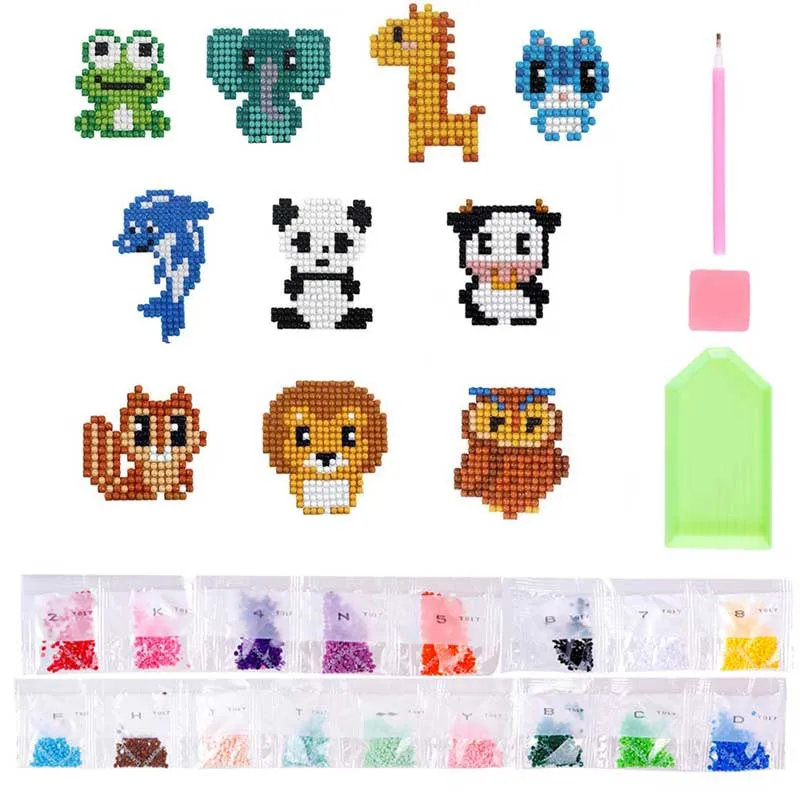 Figured'Art Dieren diamond painting stickers 10 stuks rond voor kinderen
