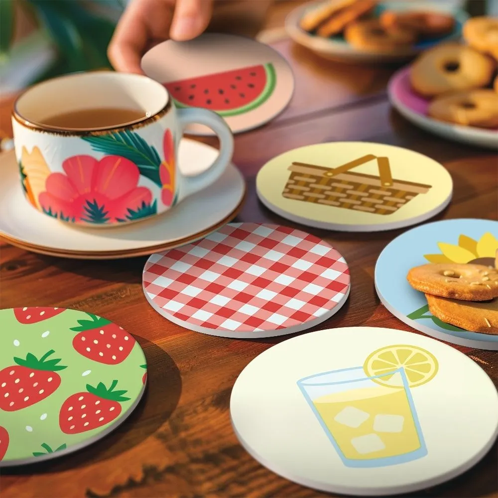 Figured'Art Zomerpicknick schilderen op nummer onderzetters 6 stuks