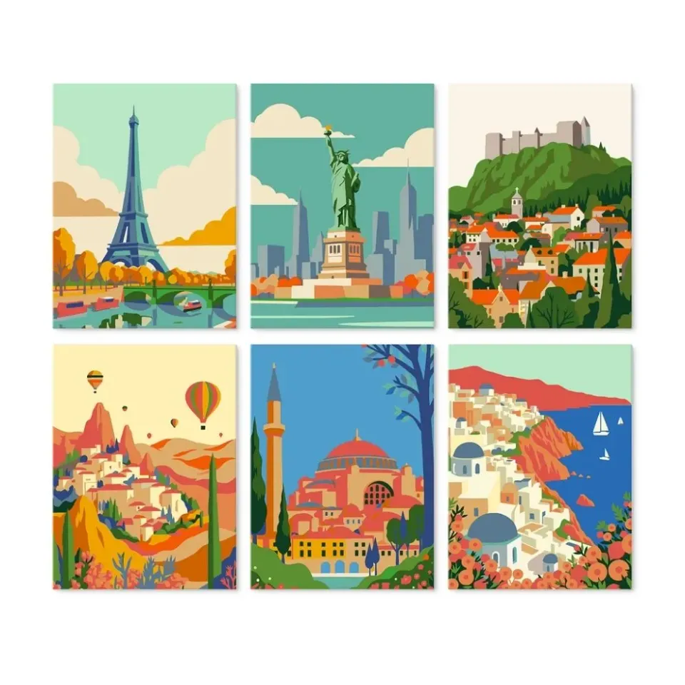 Figured'Art Mini Serie De wereld in kleur schilderen op nummer 15x20cm 6 stuks