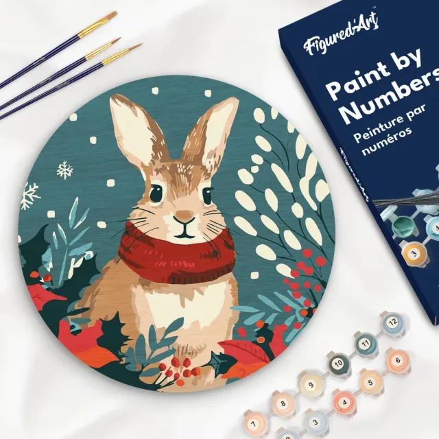 Figured'Art Kerstkonijntje schilderen op nummer houten schijf 30 cm kerst