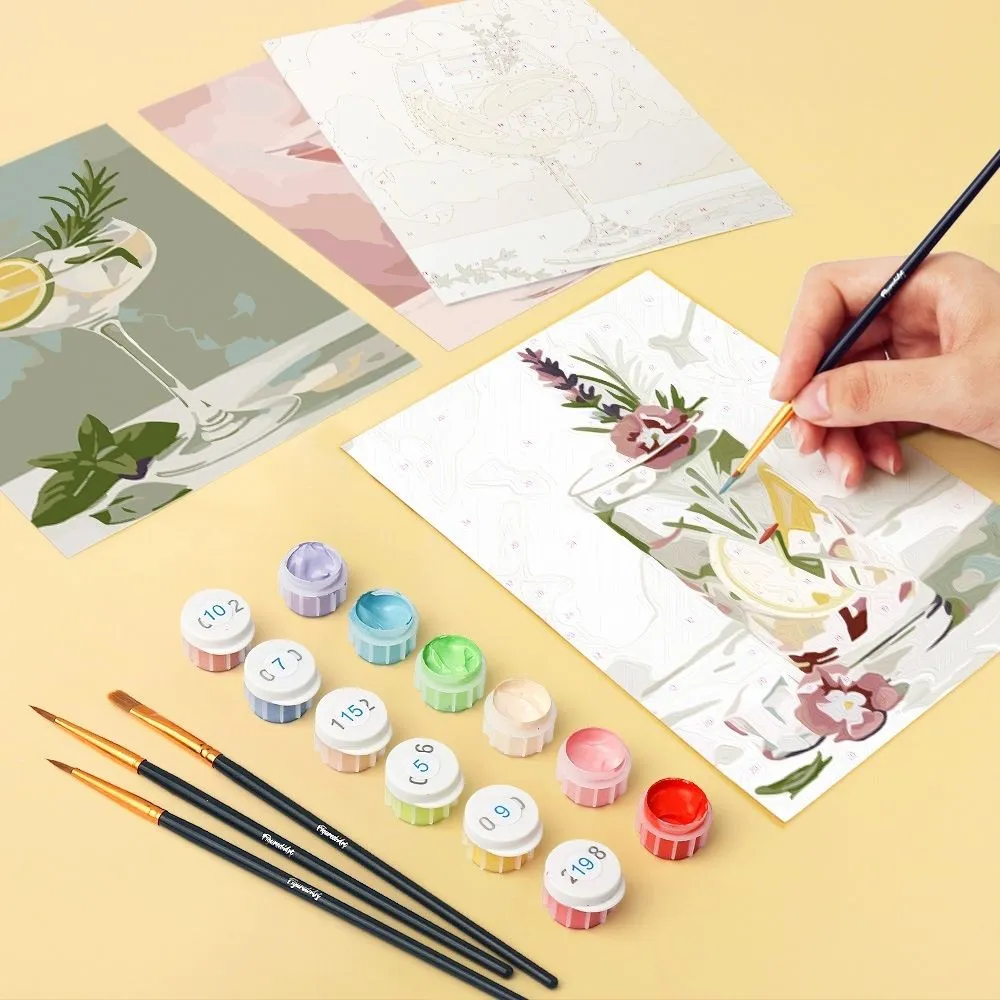 Figured'Art Botanische Dranken mini schilderen op nummer 15x20cm 6 stuks