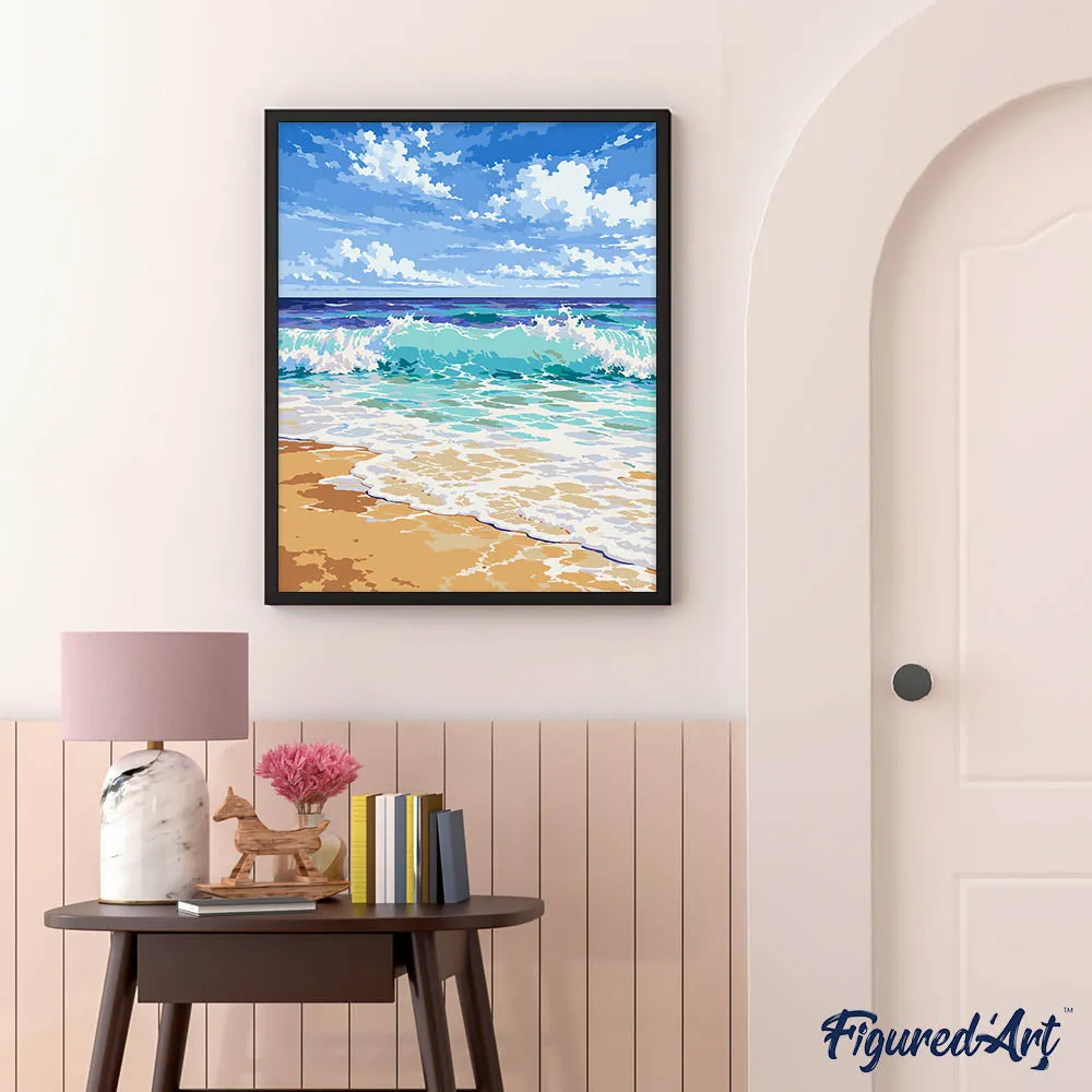 Figured'Art Turquoise Golven schilderen op nummer 40x50 cm