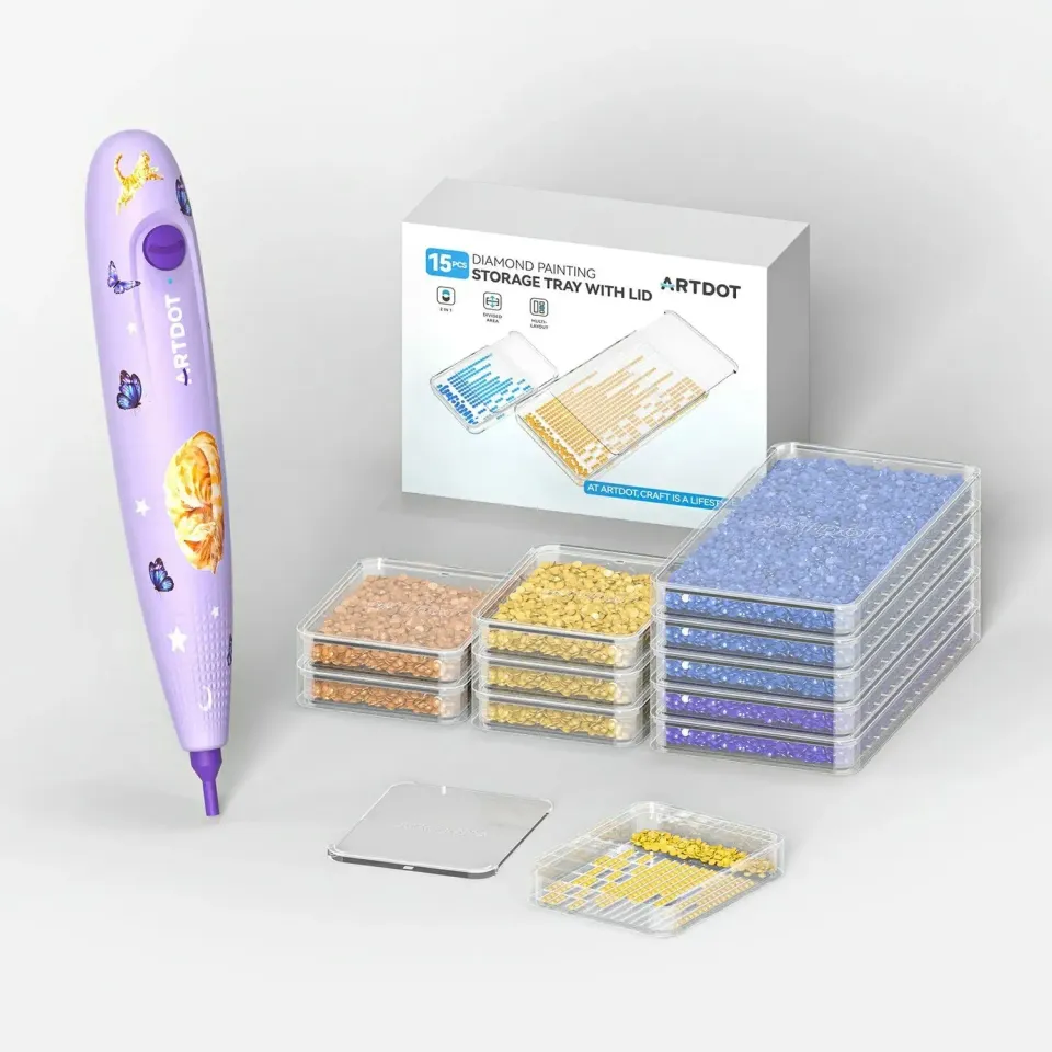 ARTDOT E-Painter elektrische diamond painting pen paars + 15 bakjes