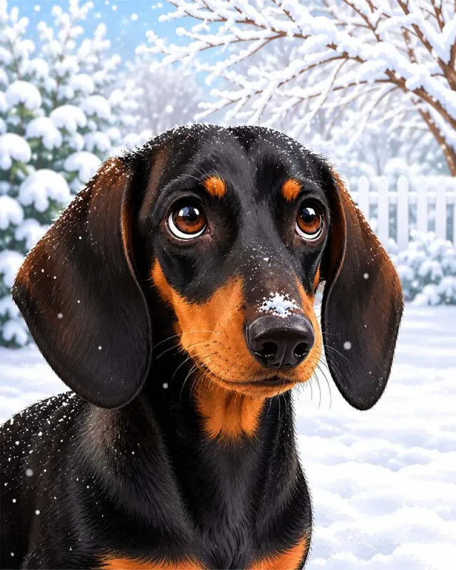 Figured'Art Teckel Winterportret Diamond Painting 40x50 Dier