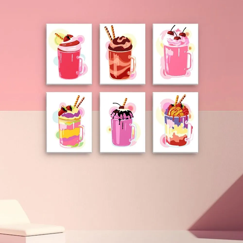 Figured'Art Kleurrijke Milkshakes mini schilderen op nummer 6 stuks