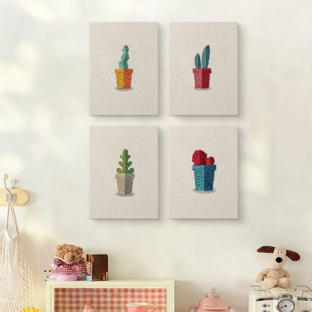 Figured'Art Punch Needle Kleine Vetplanten Potjes 1 set 4 stuks 15x20cm