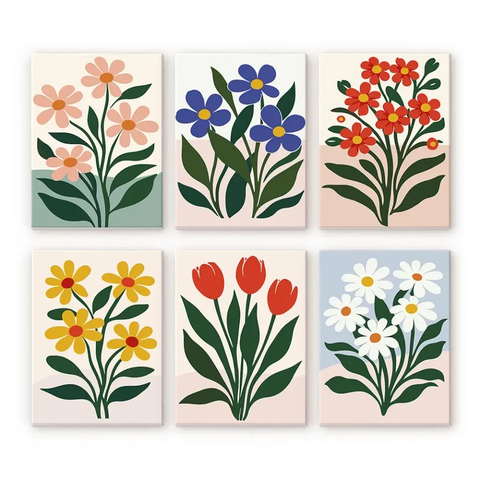 Figured'Art Moderne Bloemen mini schilderen op nummer 15x20 cm 6 stuks