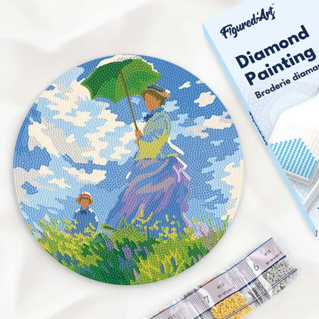 Figured'Art De Wandeling Monet diamond painting hout 30 cm rond
