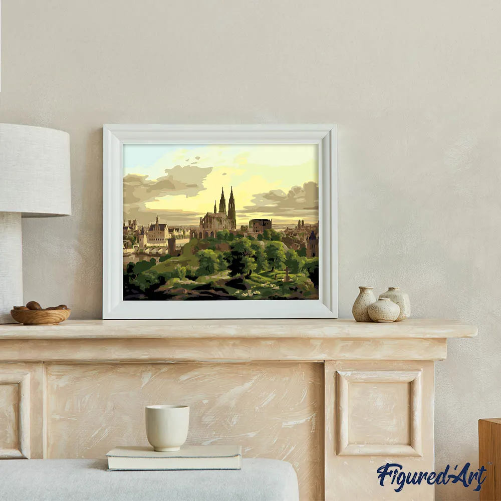 Figured'Art Middeleeuwse stad schilderen op nummer 40x50 cm vintage