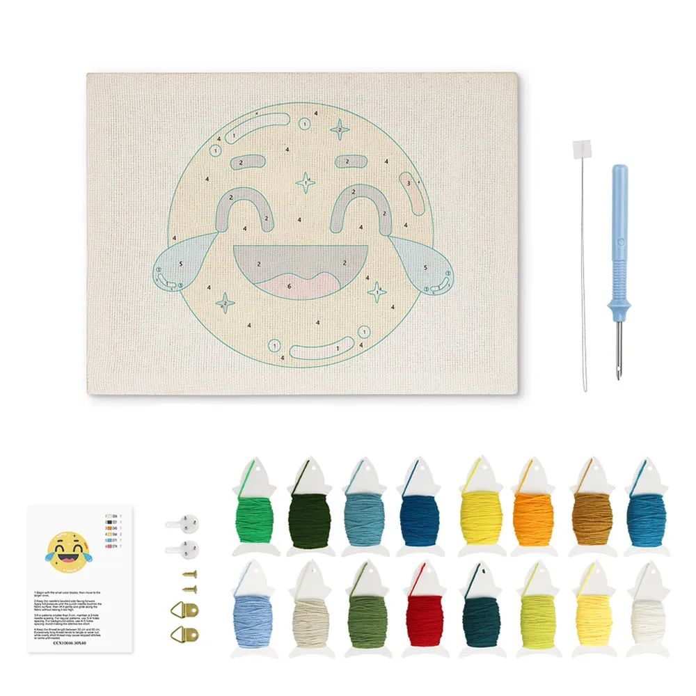 Figured'Art Emoji Plezier punch needle pakket 20x30 cm katoen