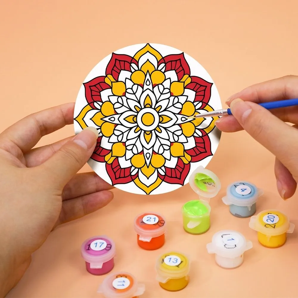 Figured'Art Gekleurde Mandala schilderen op nummer onderzetters 6x