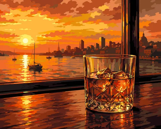 Figured'Art Zonsondergang en Whisky schilderen op nummer 40x50