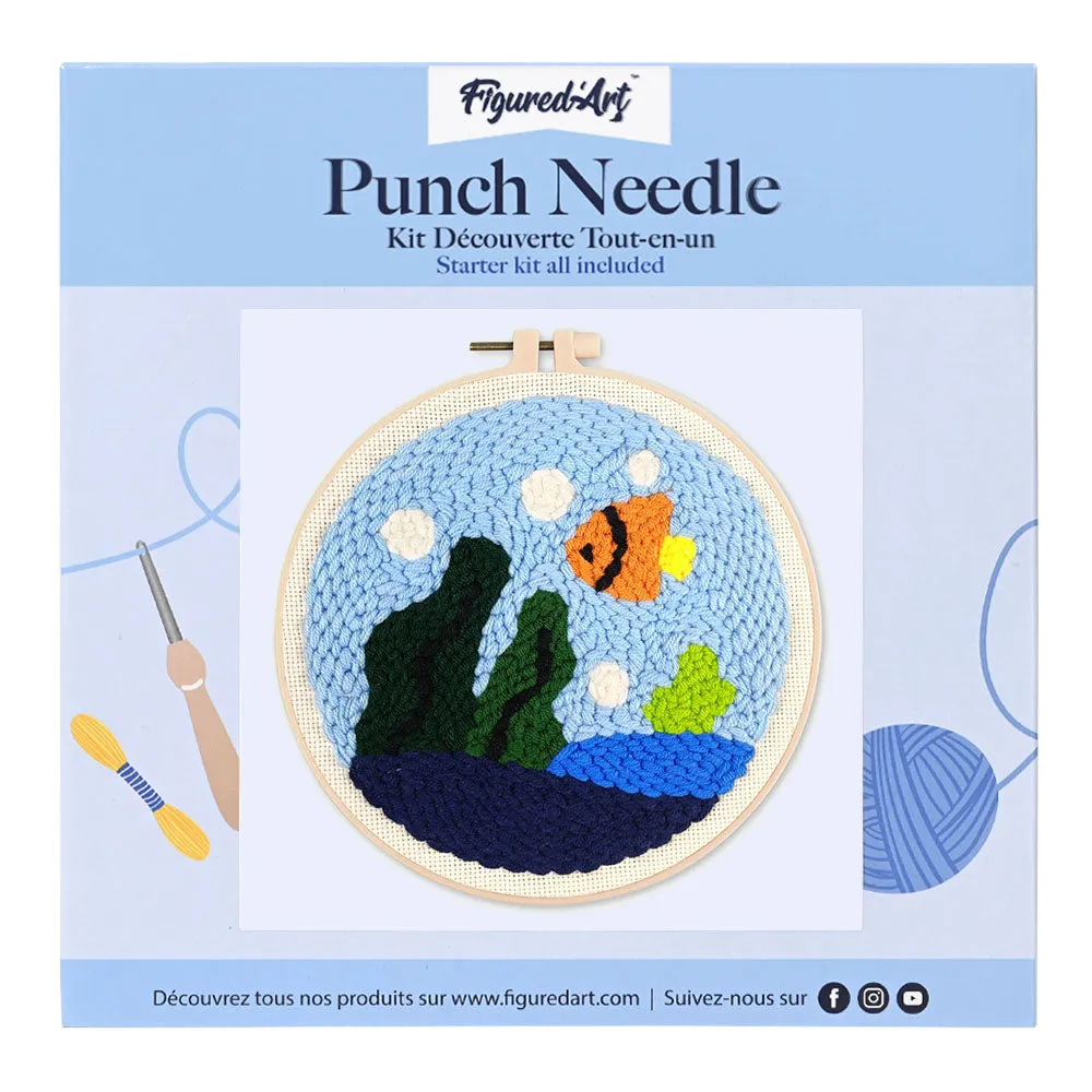 Figured'Art Oceaanleven punch needle pakket 20 cm rond wol