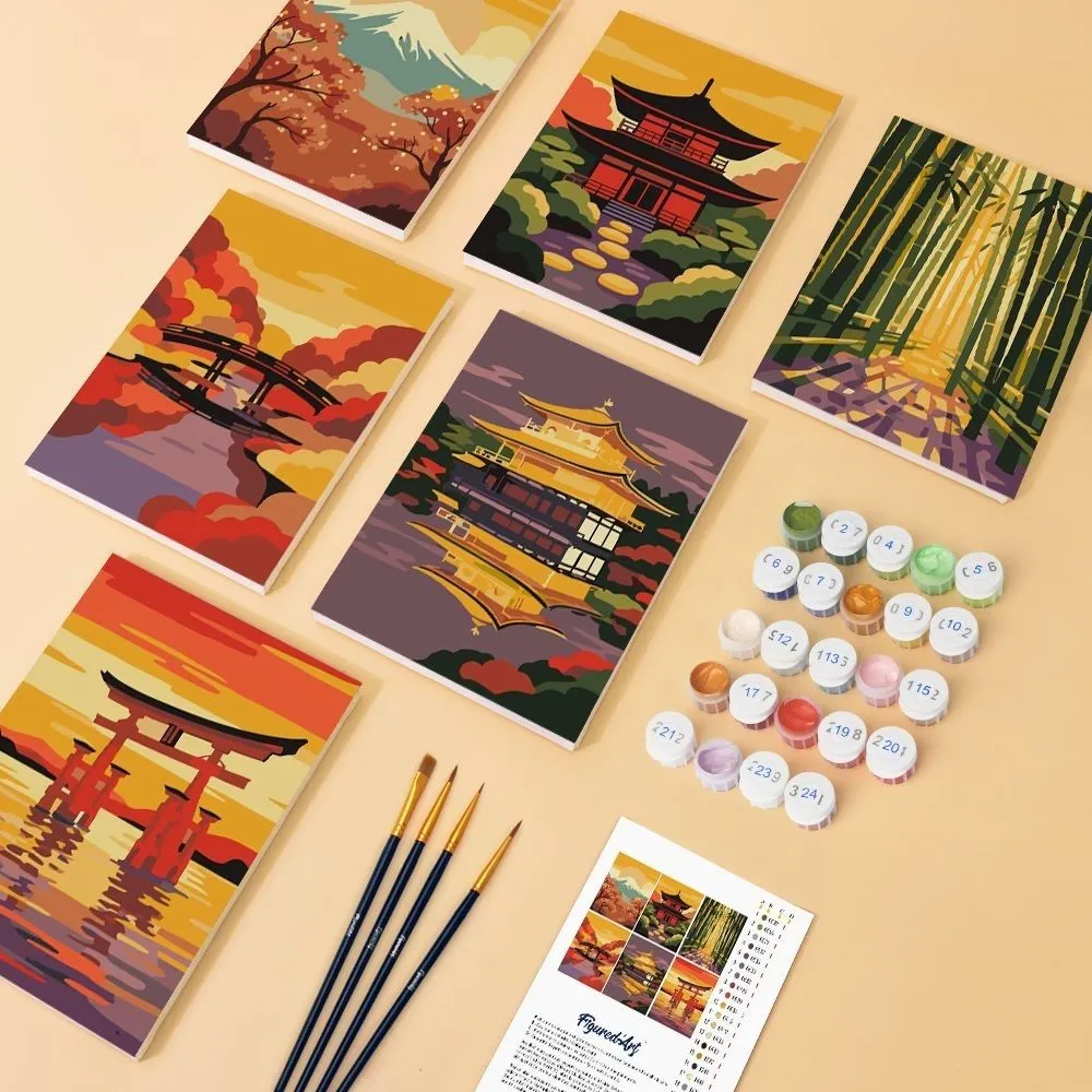 Figured'Art Zonsondergang Japan mini schilderen op nummer 15x20 6x