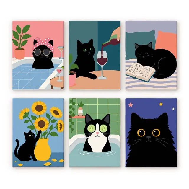 Figured'Art Mini Serie Kattenleven schilderen op nummer 15x20cm 6 stuks