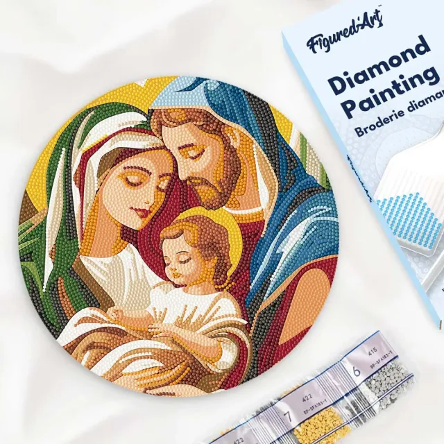 Figured'Art Heilige Familie diamond painting houten schijf 30 cm