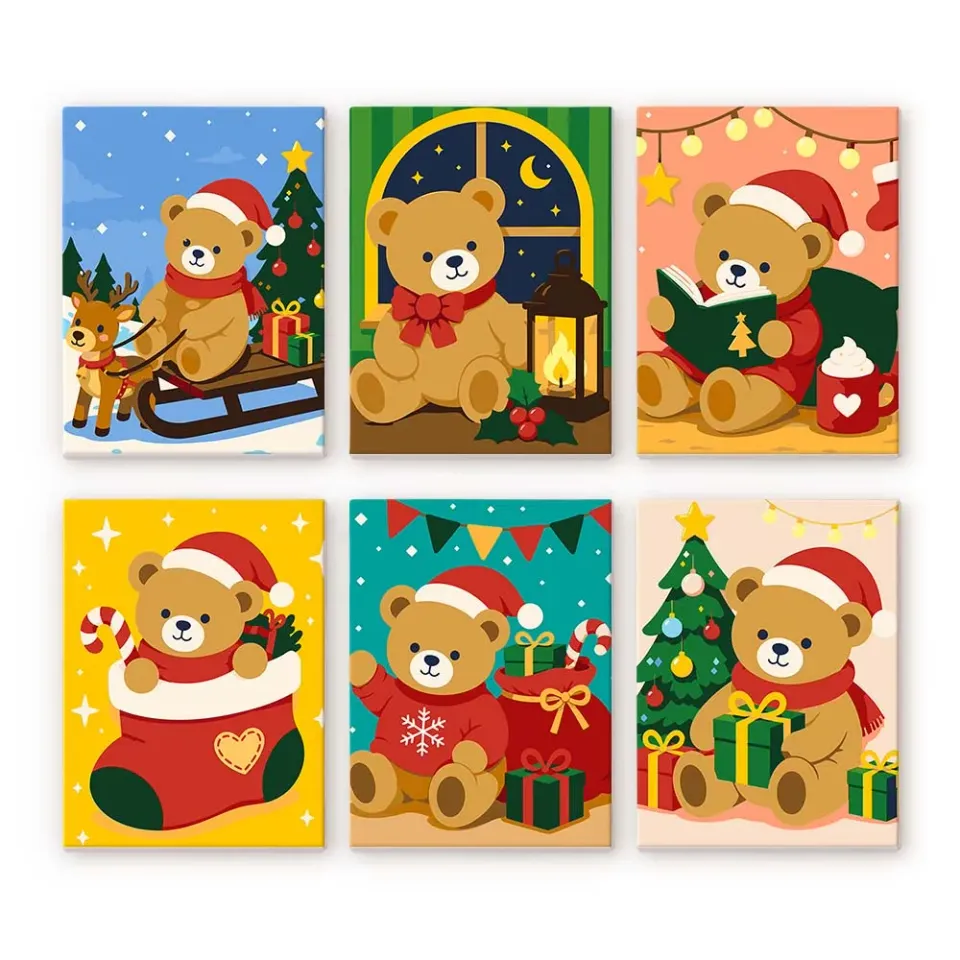 Figured'Art Mini Kerstteddyberen schilderen op nummer 6x 15x20cm kerst