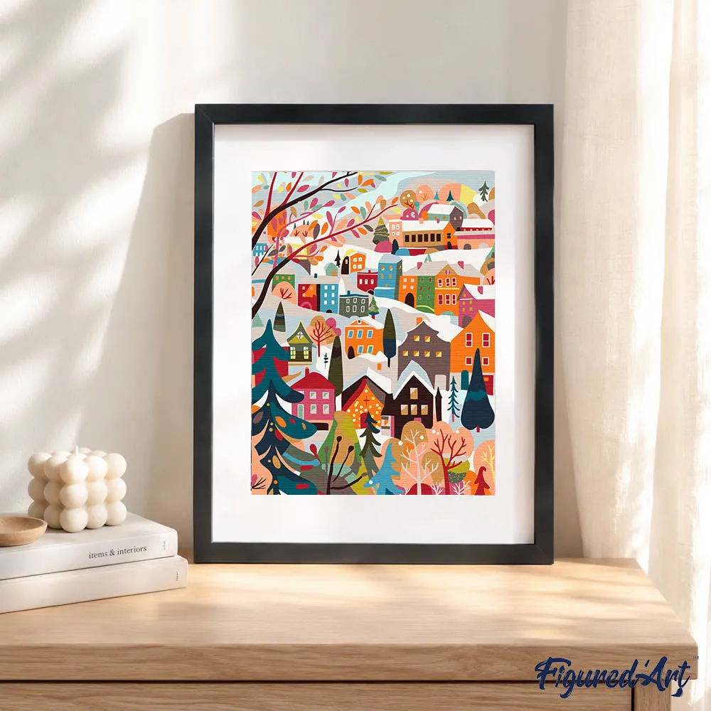 Figured'Art Kleurrijk Winterdorp schilderen op nummer cadeauset winter