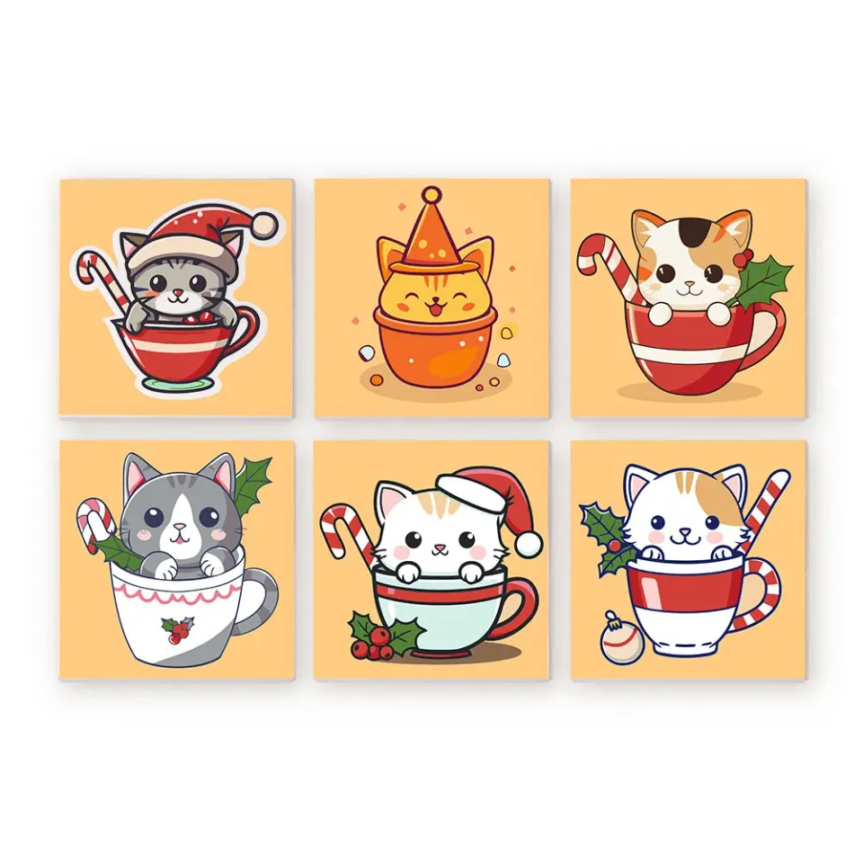 Figured'Art Mini Schilderen op nummer 15x15cm 6 stuks kerstkatten