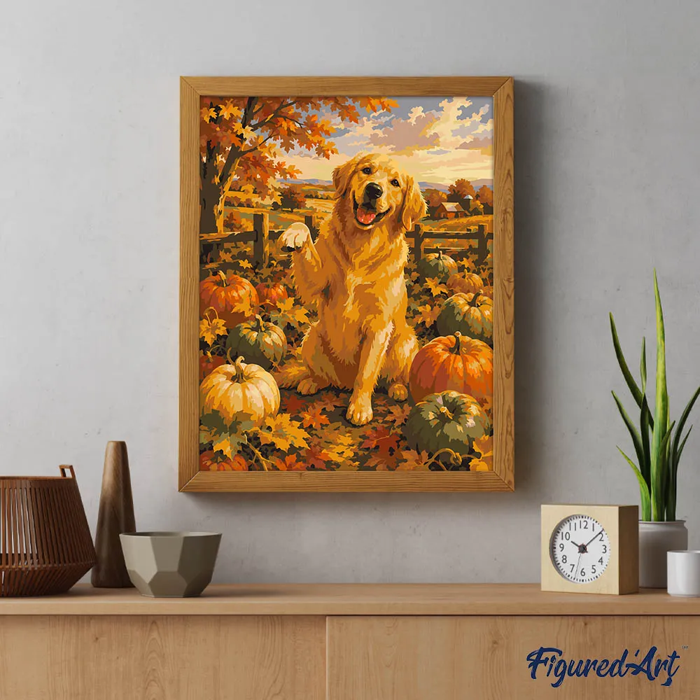 Figured'Art Golden Retriever schilderen op nummer 40x50 cm herfst