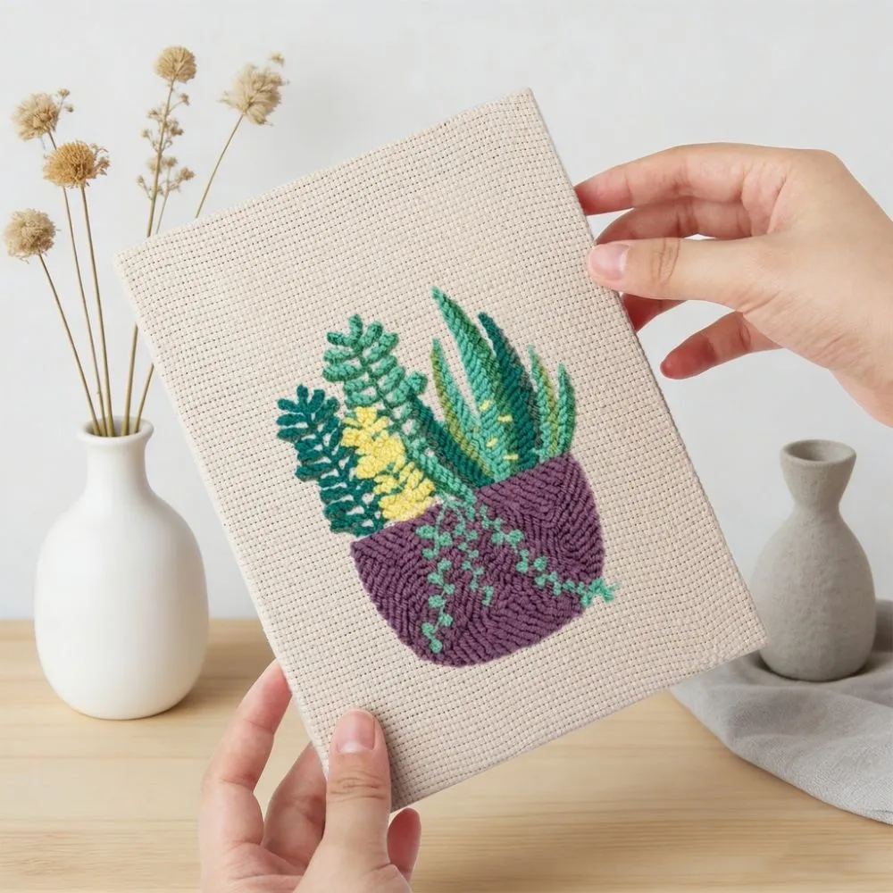 Figured'Art Zonnige Planten Sfeer punch needle set 4 stuks 15x20cm katoen