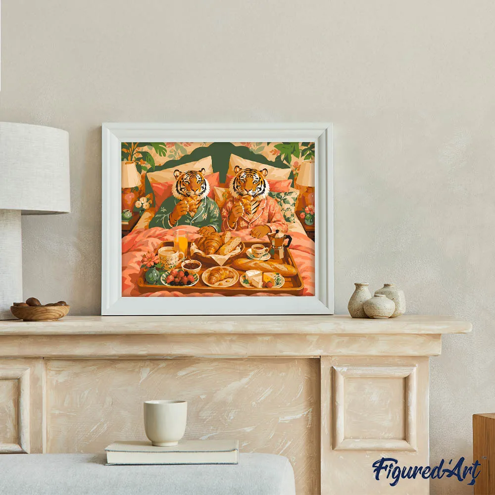 Figured'Art Tijgers en ontbijt schilderen op nummer 40x50 cm tijgers