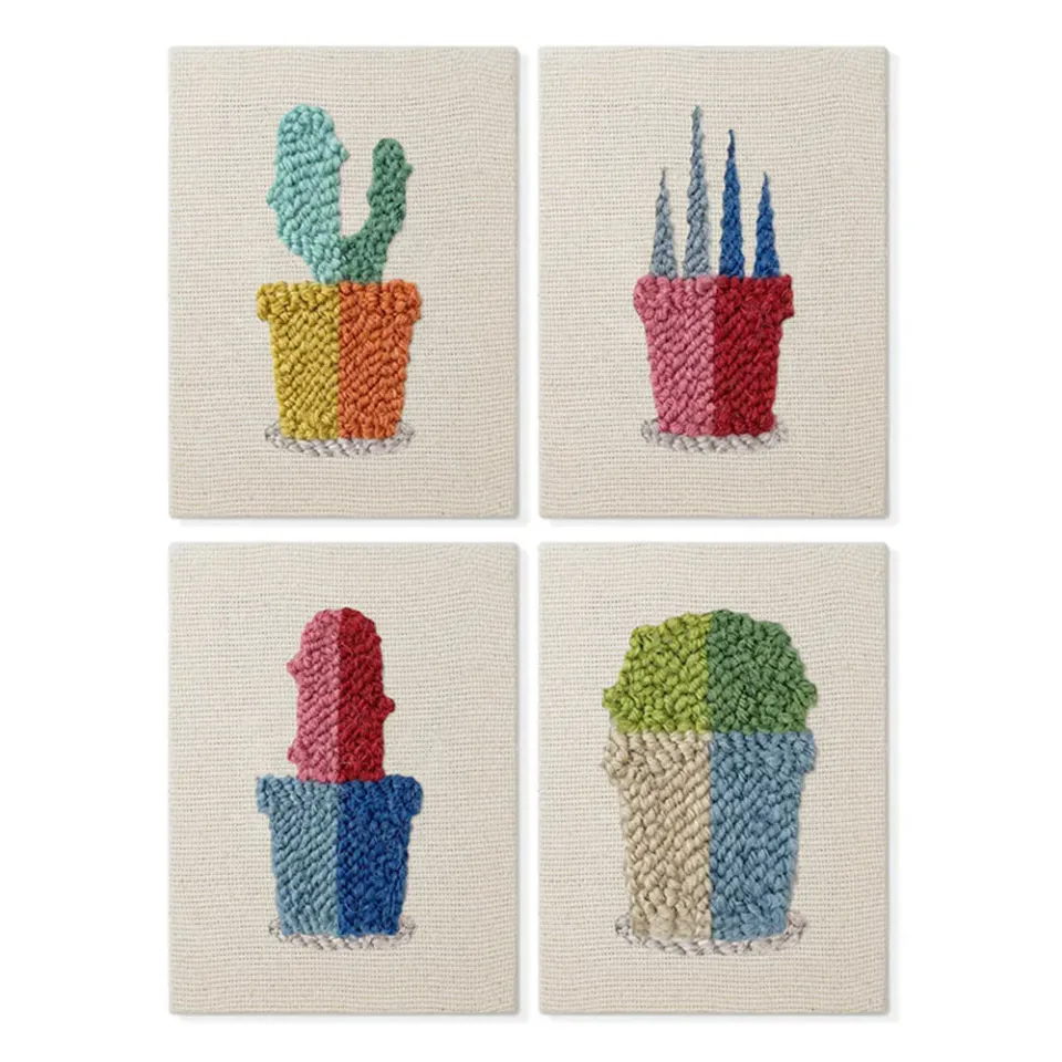 Figured'Art Punch Needle Kleurrijke Planten set 4 stuks 15x20cm