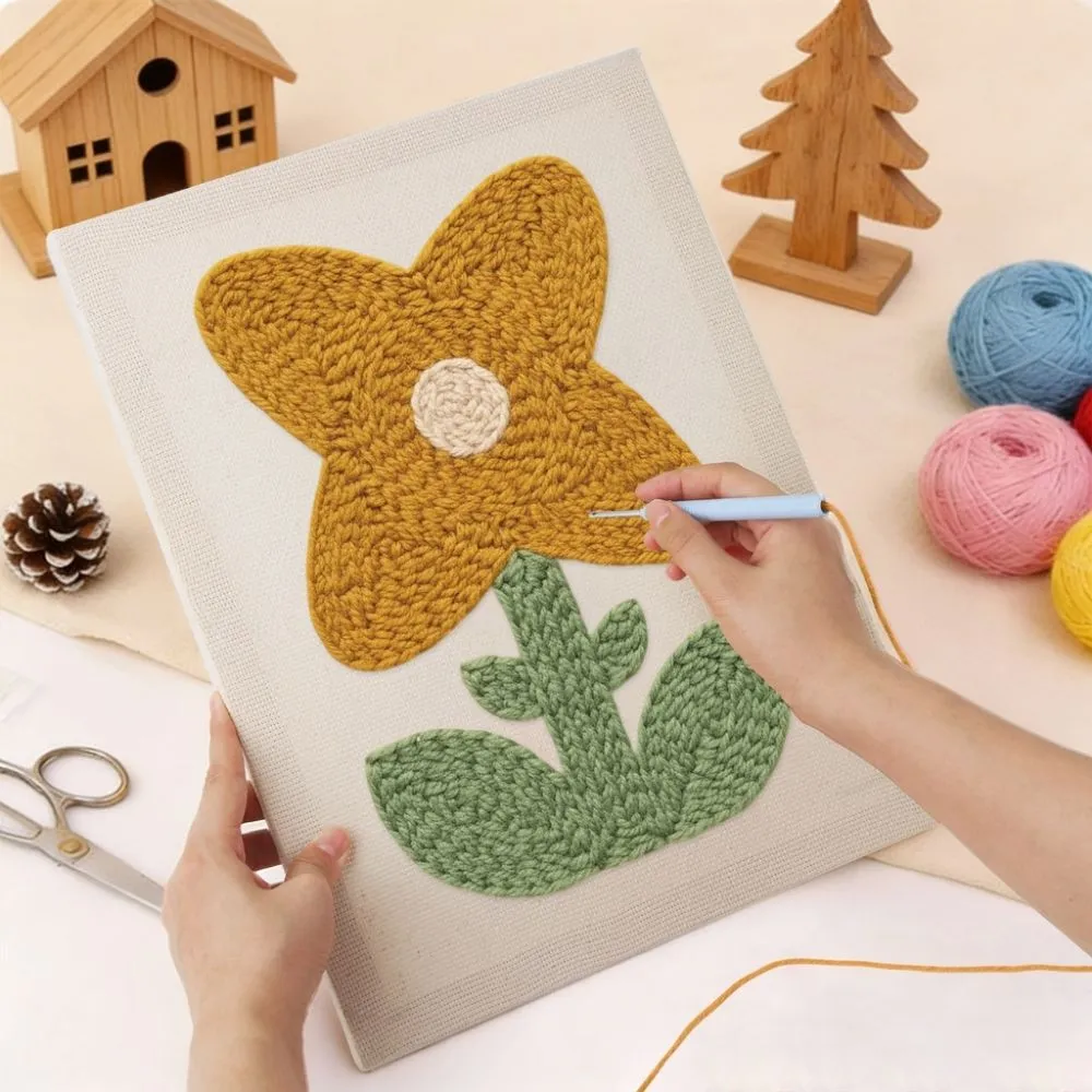Figured'Art Zonnige Bloem punch needle pakket met frame zacht