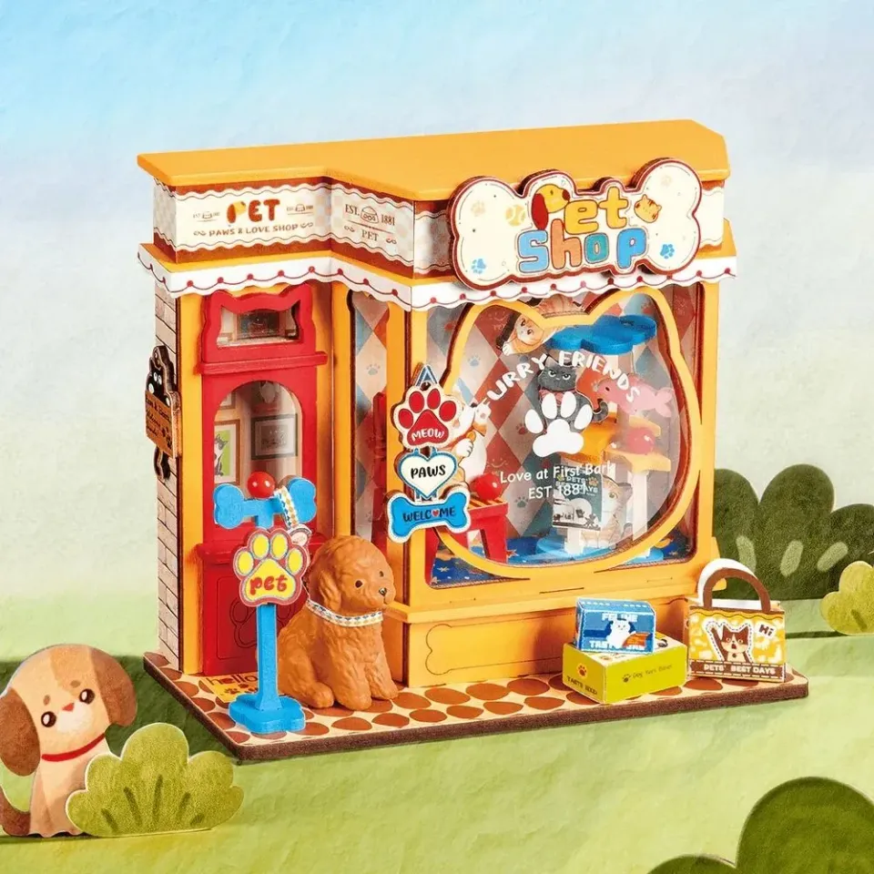 Figured'Art Pawfect dierenwinkel miniatuurhuisje 3D puzzel 76 delen