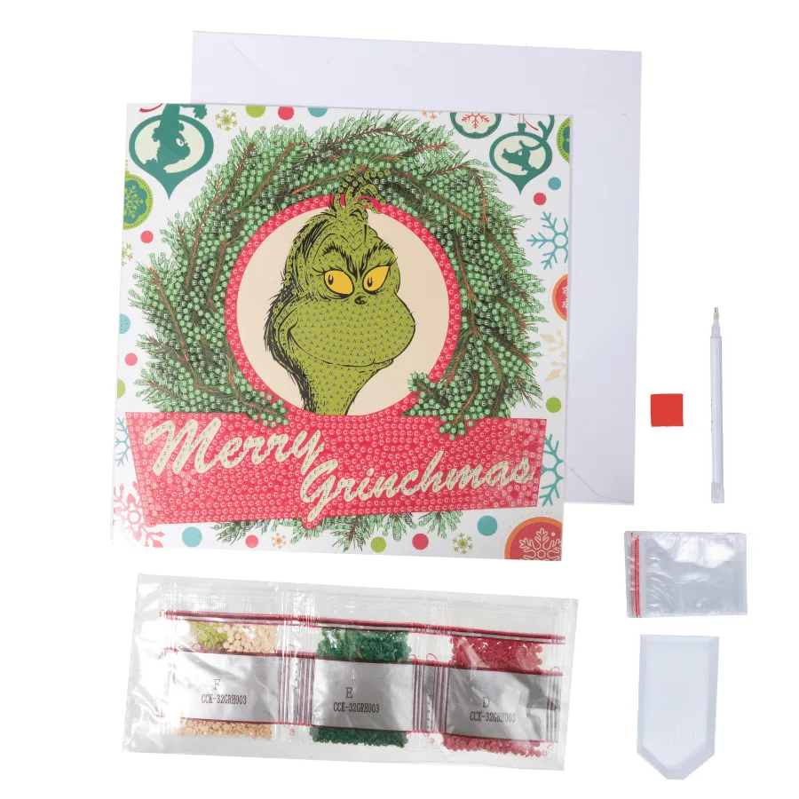 Craft Buddy Crystal Art Merry Grinchmas kaart 18x18cm kerst groen