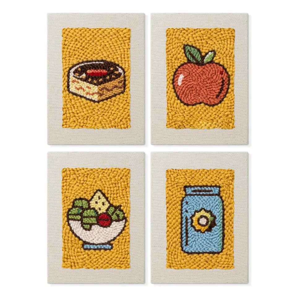 Figured'Art Lunchpauze punch needle set 4 stuks met frame keuken 15x20 cm