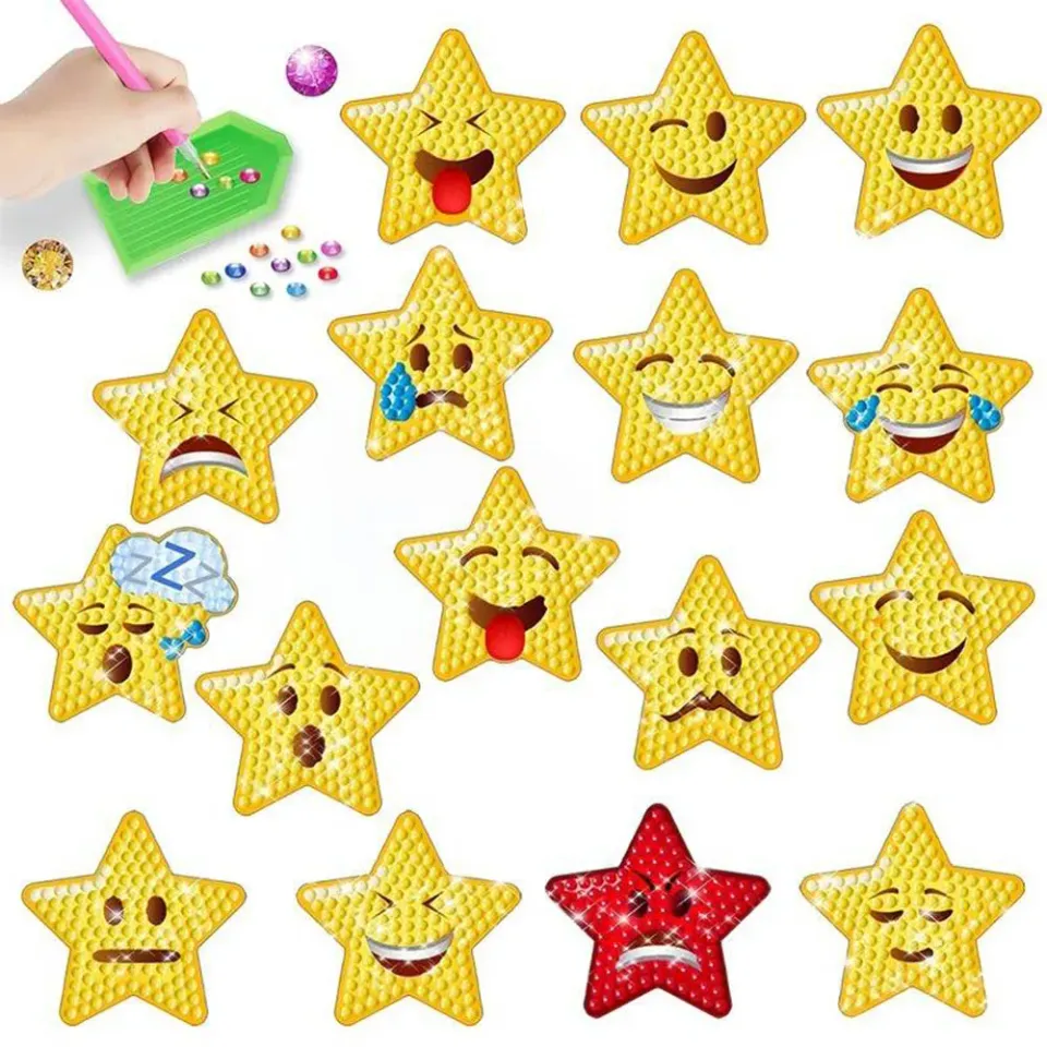 Figured'Art Emoji Sterren diamond painting stickers 16 stuks 3cm
