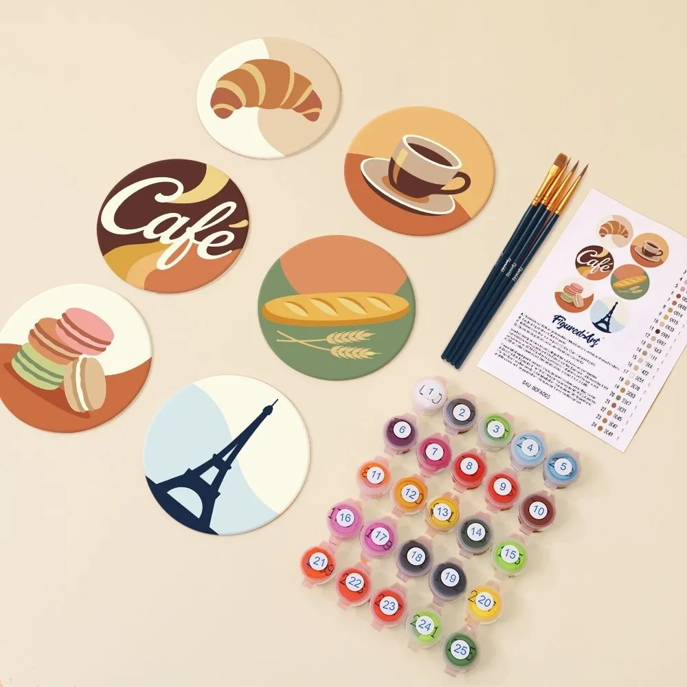 Figured'Art Parijs Café onderzetters schilderen op nummer 10cm 6 stuks