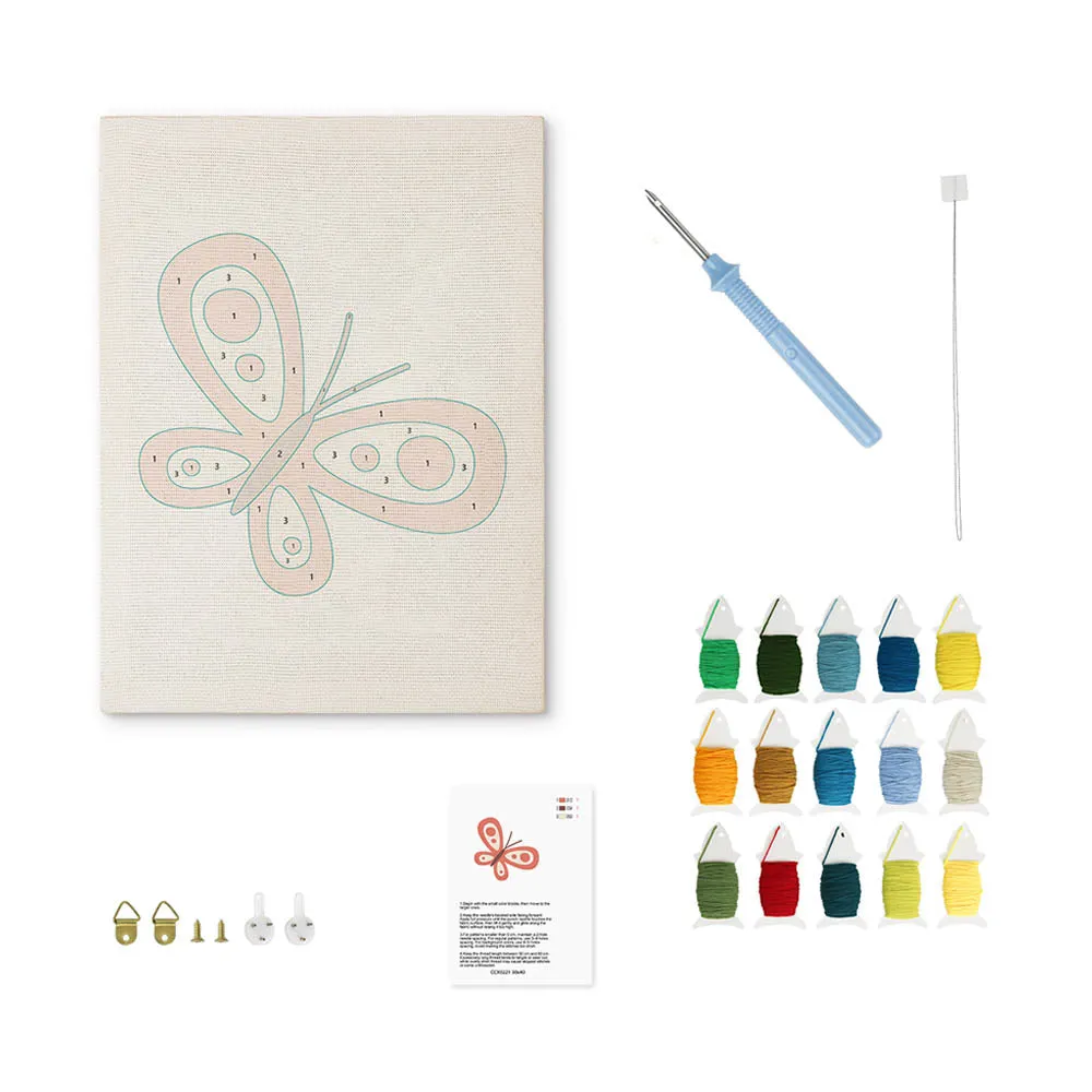 Figured'Art Rode Vlinder punch needle met frame 20x30 cm